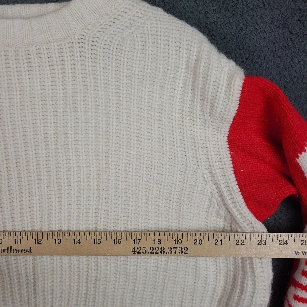 Tory Burch Merino Wool Apres Ski Sweater Cream Red Colorblock Size Large